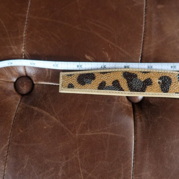 Unisex leopard print genuine stingray and leather belt silver buckle 32 - 35\
